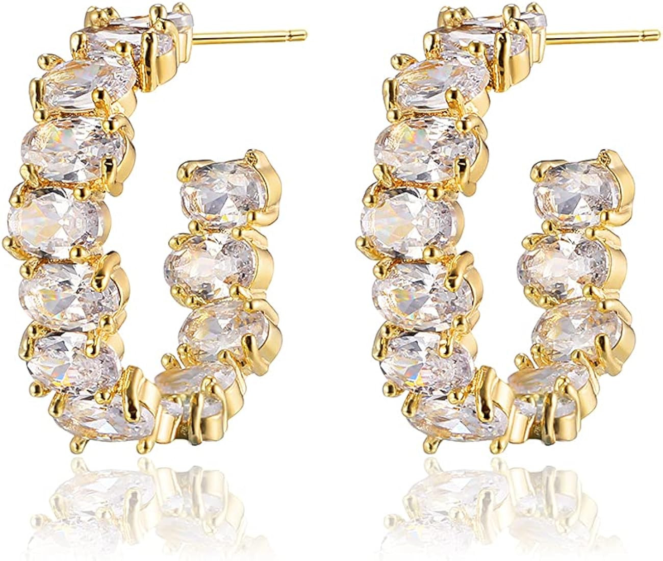 Cubic Zirconia Hoop Earrings for Women - CZ Inside-Out Open C Hoop Earrings with 14k Gold Plated ... | Amazon (US)