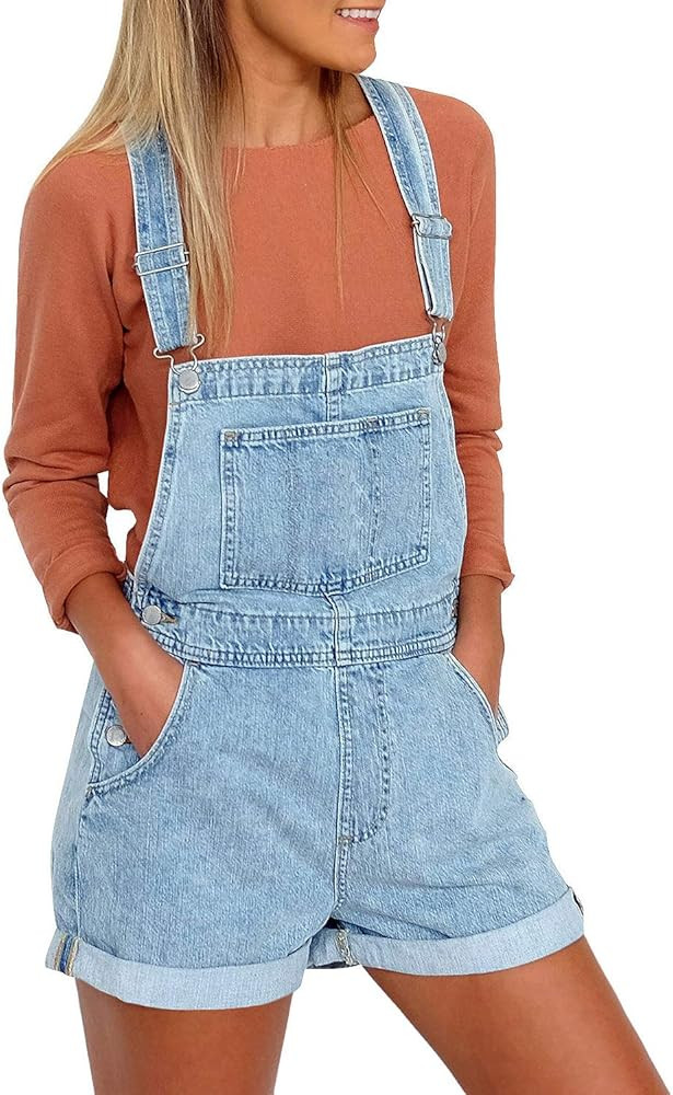 luvamia Women's Casual Adjustable Strap Cuffed Hem Denim Bib Overalls Shorts Romper | Amazon (US)