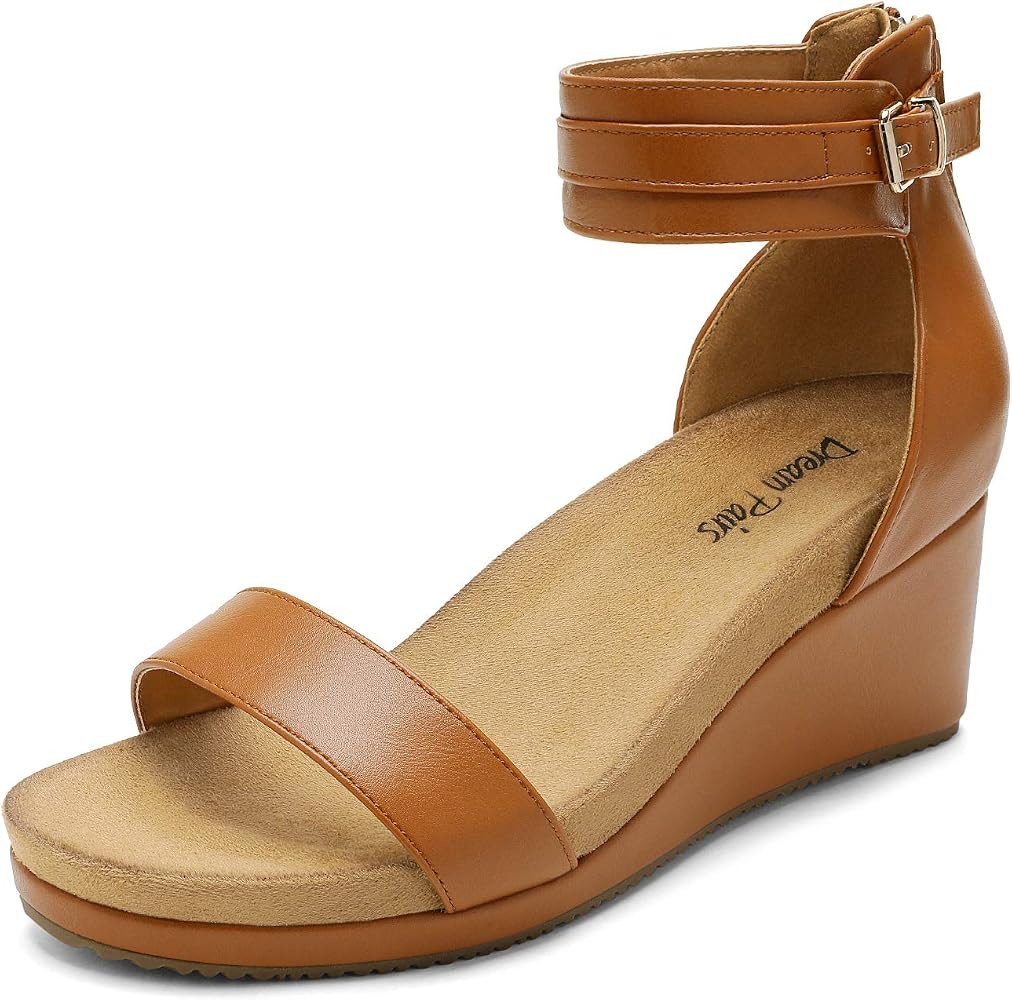 DREAM PAIRS Women's Open Toe Buckle Ankle Strap Platform Wedge Sandals | Amazon (US)