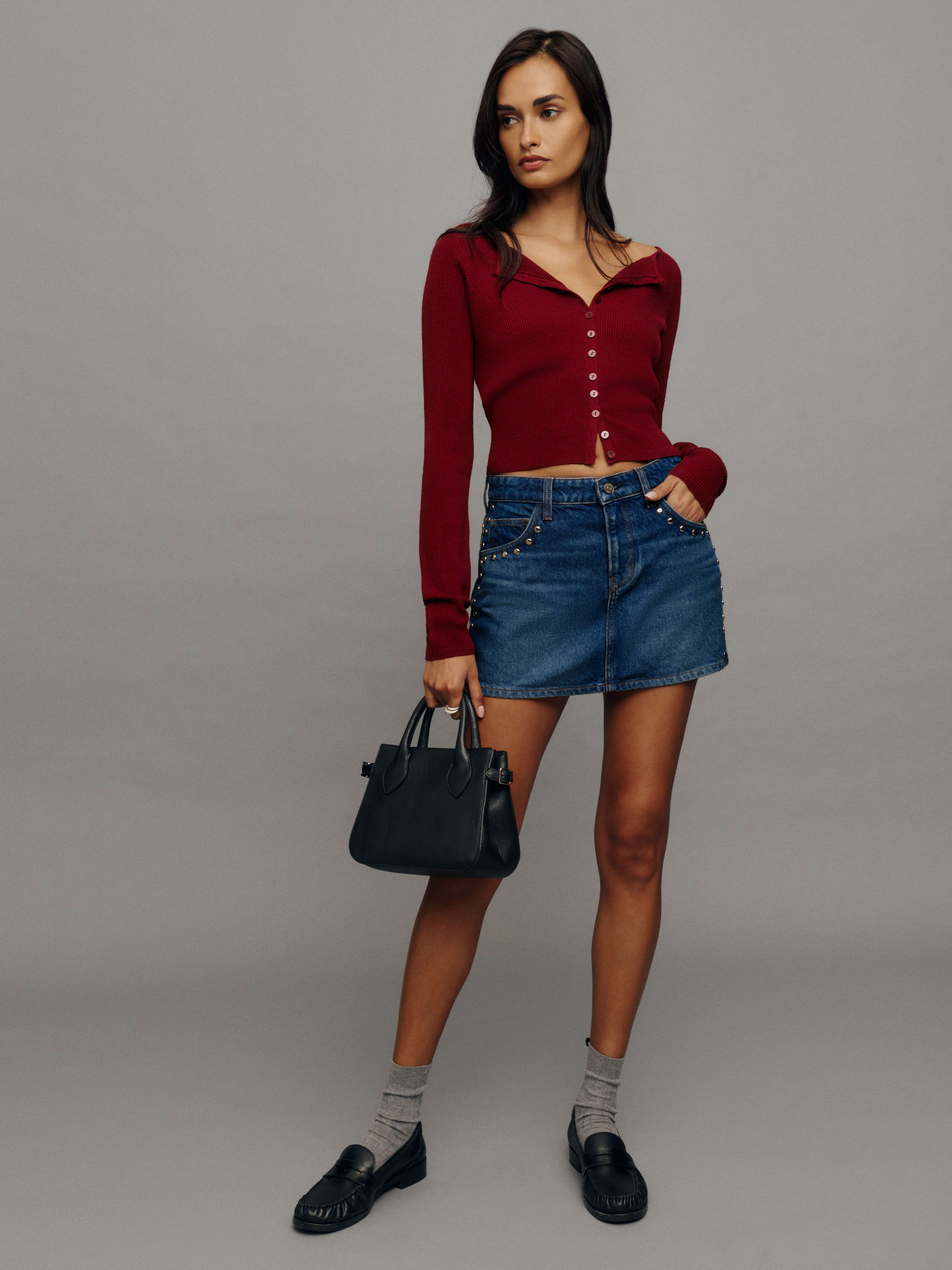 Hazel Low Rise Denim Mini Skirt | Reformation (Global)