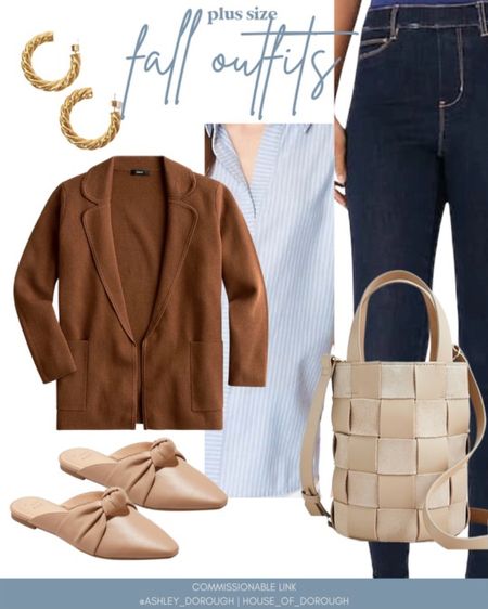 Plus size outfit perfect for fall! Jegging sweater blazer neutral mule flags and cross weave bag

#LTKSeasonal #LTKstyletip #LTKcurves