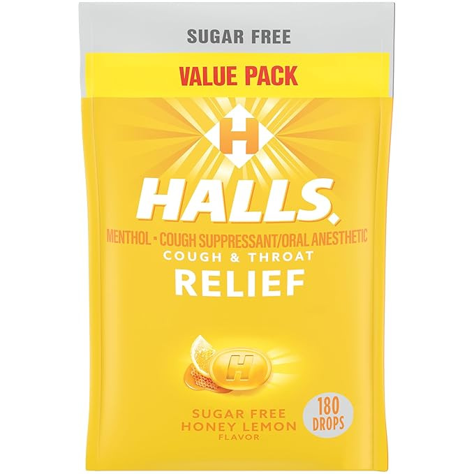 HALLS Relief Honey Lemon Sugar Free Cough Drops, Value Pack, 180 Drops | Amazon (US)