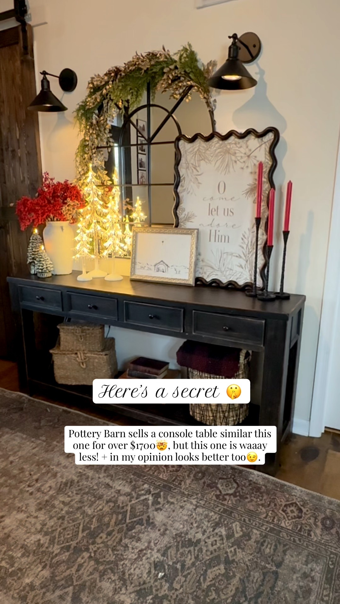 Console table styling inspo for Christmas! This year I made it all about our lord and savior 🙌 Shop my console table and Christmas decor by clicking the thumbnails! 😉 wall art, Christmas decor, console table styling, table styling, entryway decor, entryway table, entryway, black console table, console table with storage, vintage console table, farmhouse entryway, modern farmhouse entryway

#LTKHoliday #LTKSaleAlert #LTKHome