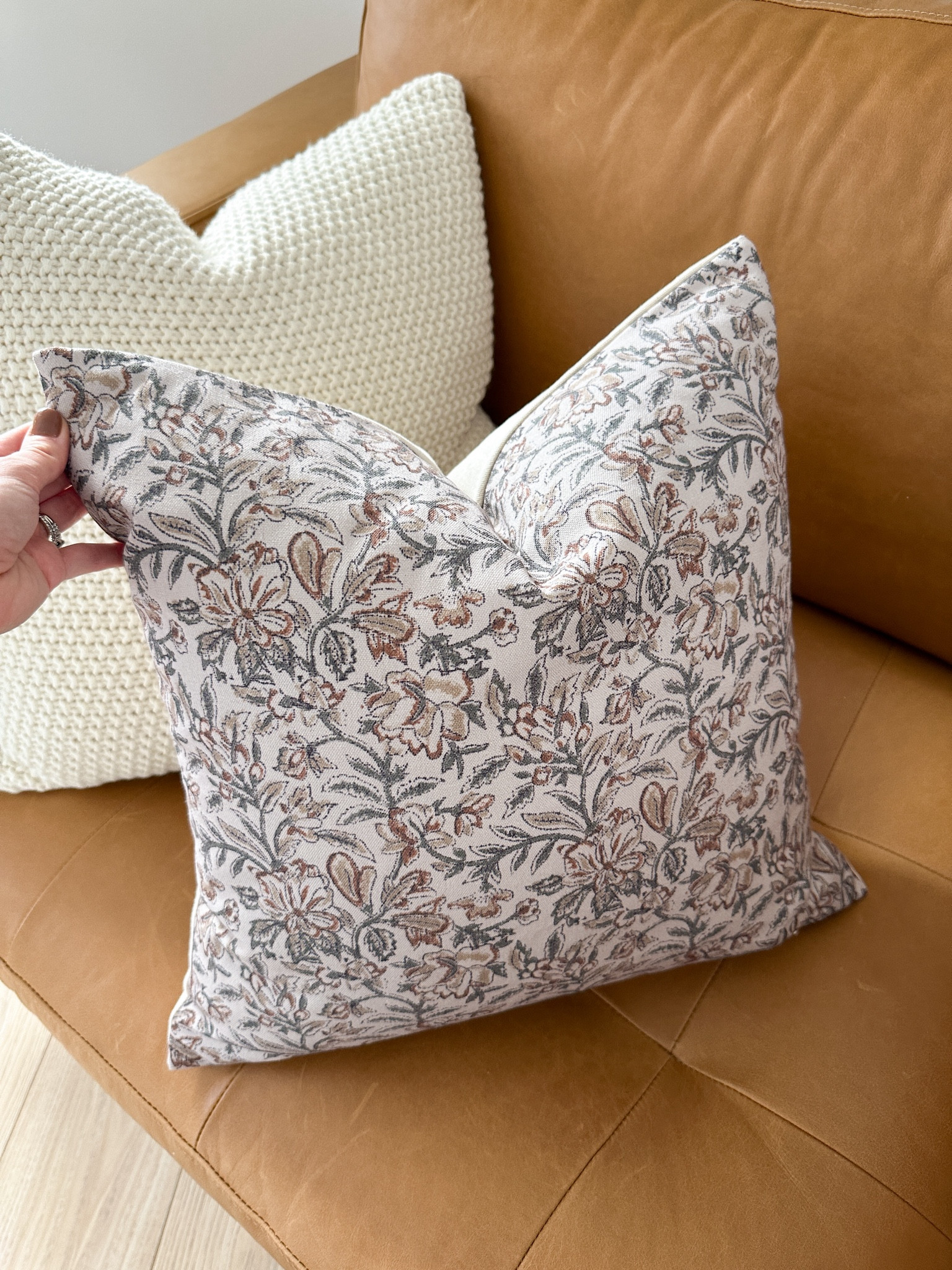 Floral throw 18x18” pillow covers from Amazon - this color is green/sand. I use a 20x20” insert to give the pillow a fuller feel. 

#LTKFindsUnder50 #LTKStyleTip #LTKHome