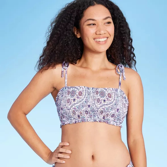Juniors' Smocked Bandeau Bikini Top - Xhilaration™ Blue Paisley Print | Target