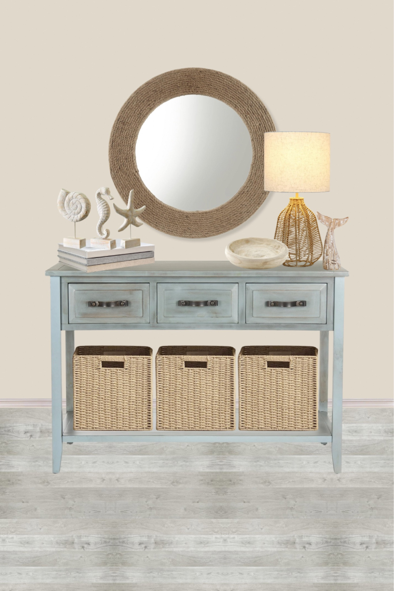 Coastal entryway idea with a blue entryway table and coastal decor.

#LTKhome