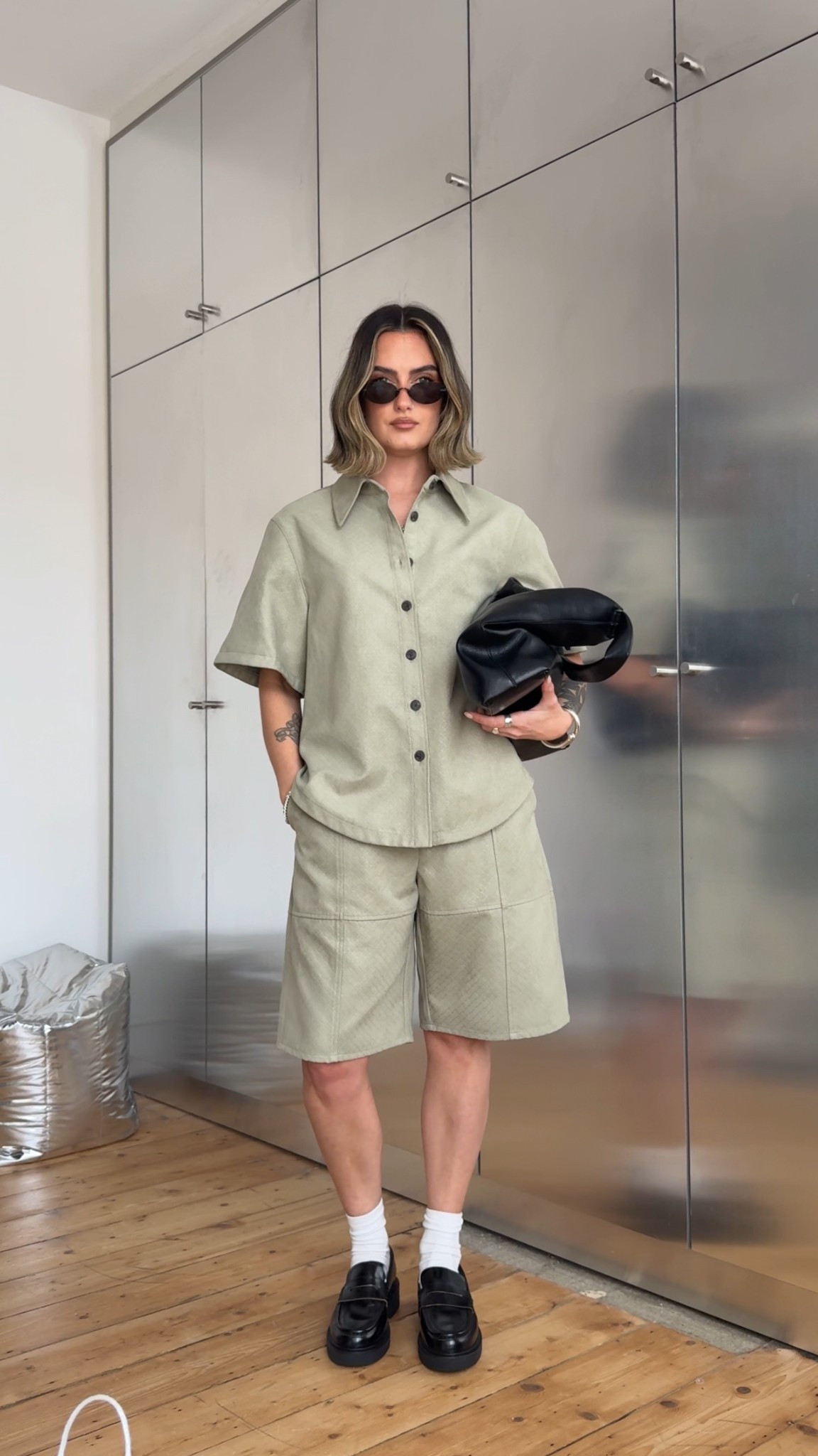 Bermuda shorts, faux suede shirt, faux suede shorts, suede co-ord, black loafers 

#LTKuk #LTKeurope #LTKspring