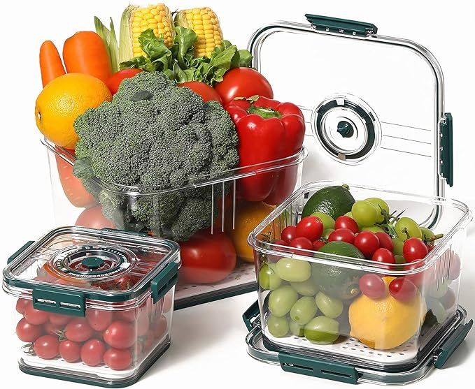 ERISED Fresh Produce Vegetable Fruit Storage Containers 3 Set with Time Recording,BPA-free Fridge... | Amazon (US)