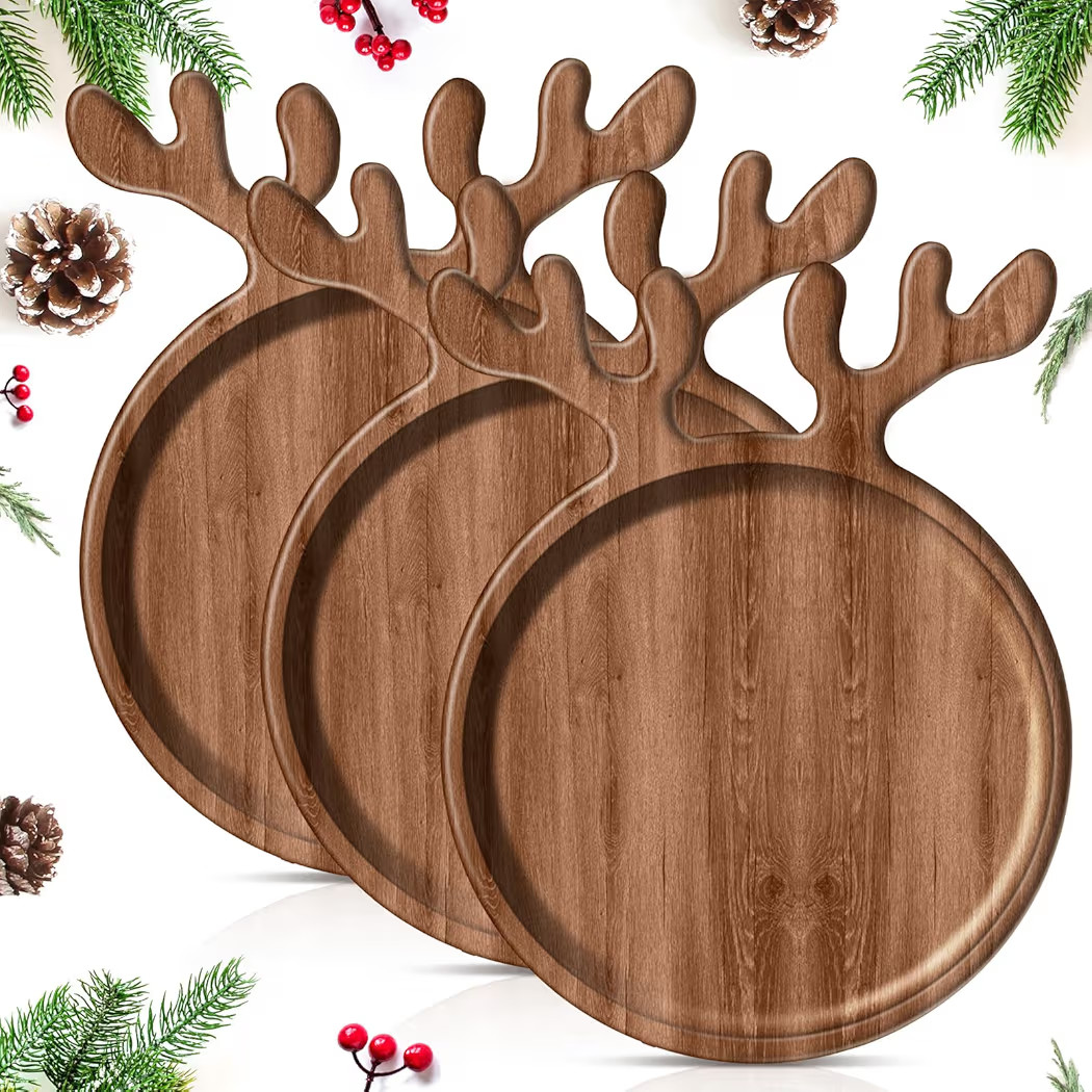 3 Pcs Christmas Appetizer Platter 12 Inch Cutting Board Acacia Serving Trays Wood Charcuterie Boa... | Amazon (US)