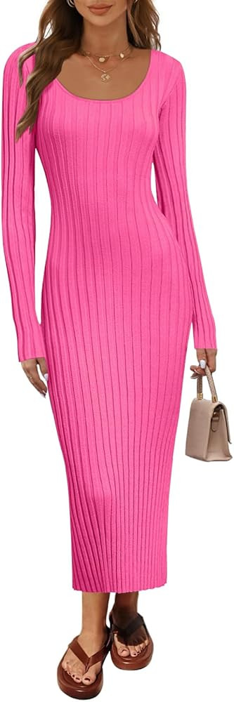 MEROKEETY Women's Fall Long Sleeve Sweater Dress Casual Ribbed Knit Slim Fit Bodycon Maxi Dresses | Amazon (US)