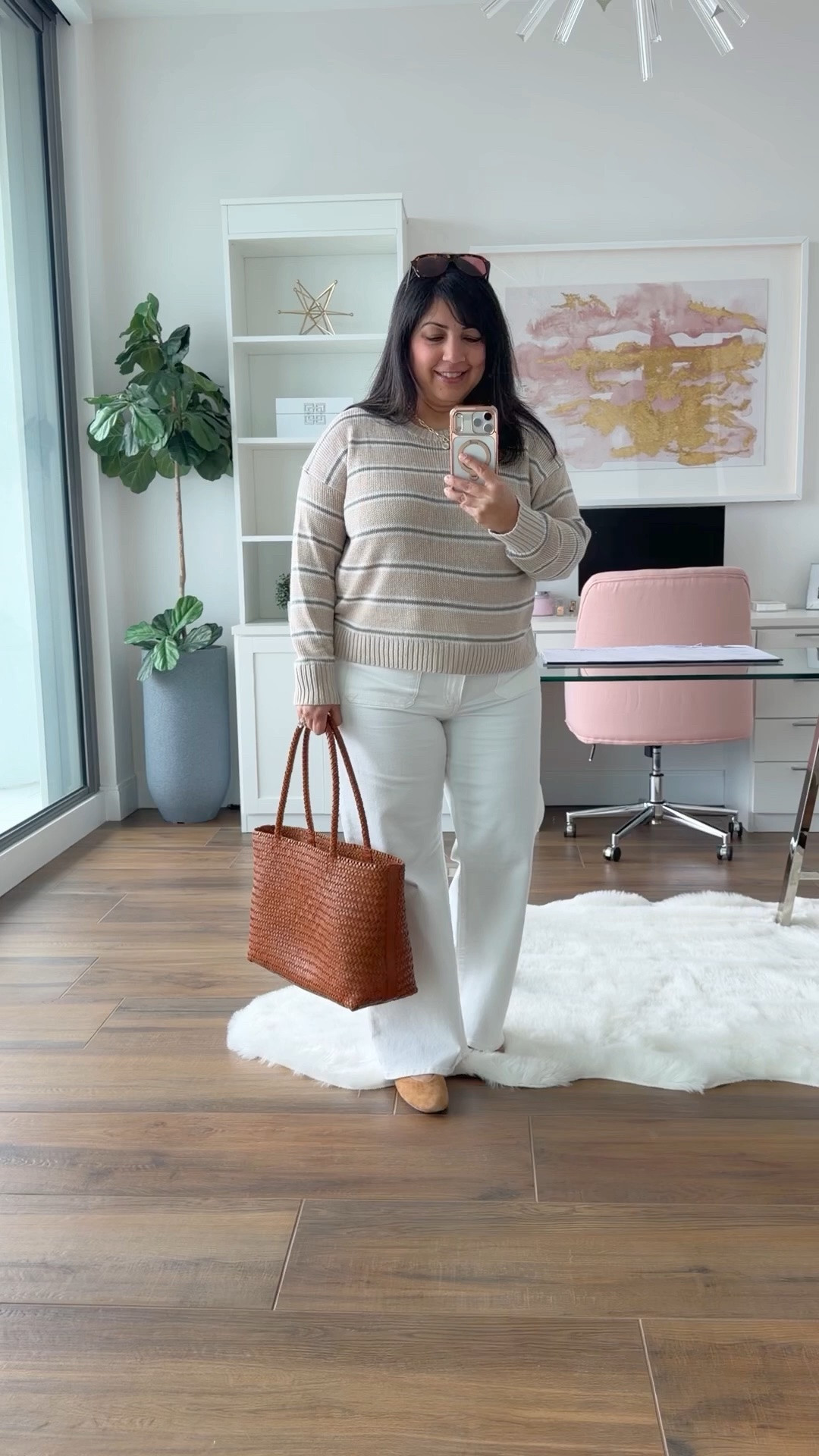 Madewell x LTK Sale! 20% off sitewide with code LTK20. 

If you’re midsize and petite and looking for white jeans for this spring and summer that are stretchy, comfortable, flattering and not see-through, I definitely recommend giving this pair a try! They’re work appropriate too if you can wear jeans to work!

Madewell striped linen sweater size large. Madewell white wide leg jeans size 32 Short. Madewell Remy brown suede Mary Jane ballet flats. Madewell woven leather tote bag. Madewell aviator sunglasses.

Spring outfits 2026. Workwear outfits. Business casual workwear. Work outfits. Jeans for work. Summer outfits 2026. Travel outfits. 

@Madewell

#LTKxMadewell #LTKSaleAlert #LTKOver40