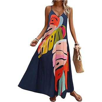 GORGLITTER Women's Sleeveless V Neck Oversized Maxi Long Dress Boho Bump Friendly Graphic Casual ... | Amazon (US)