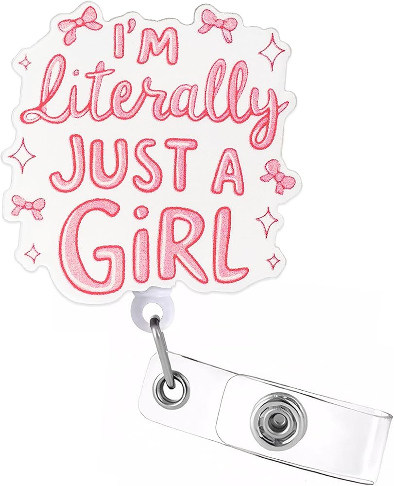 Celokiy Cute I'm Literally Just a Girl Badge Reel – Pink Bow Retractable ID Holder for Nurses &... | Amazon (US)
