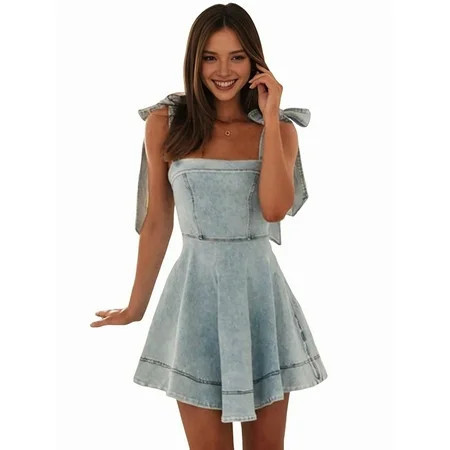 Women'S Summer Casual Cute Sleeveless Denim Dress Trendy Slim Sundresses Distressed Mini Jean Dress Light Blue S | Walmart (US)