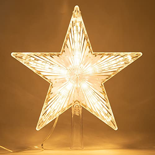 Christmas Tree Topper Star Warm White Light Christmas Tree Decor for Christmas Holiday Home Fit for General Size Xmas Tree, 8.7 Inch | Amazon (US)