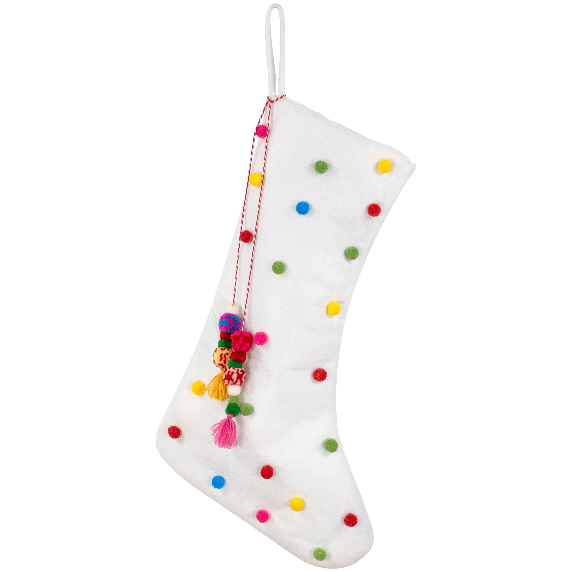 Northlight 20" White Christmas Stocking with Multicolor Pom-Poms and Tassels | Walmart (US)