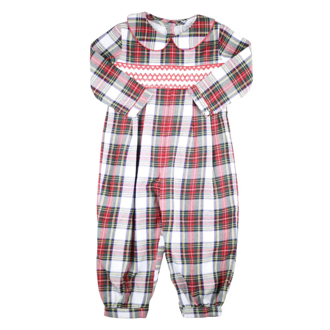 Boys Smocked Christmas Tartan Romper | The Bella Bean