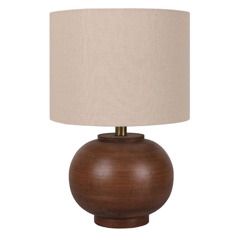 Crosby St. Walnut Wood Finish Sphere Lamp with Shade, 17.5" | At Home