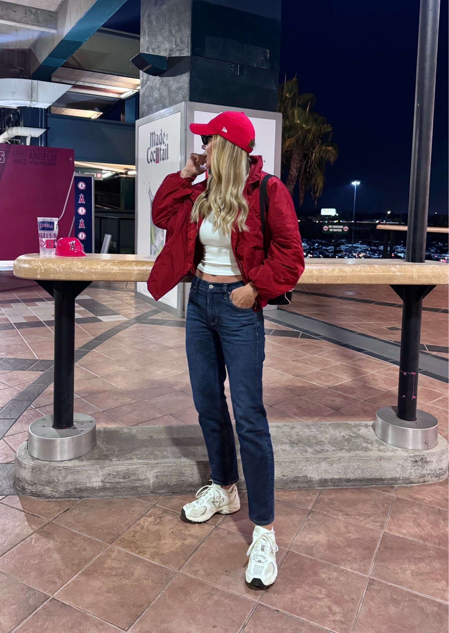 Baseball game attire. A simple jeans and tee combo with a pop of red for the Angels. 
Jeans on Sale (runs slightly large, wearing a 25) Linked similar jacket (this one is sold out)

#LTKootd #LTKSaleAlert