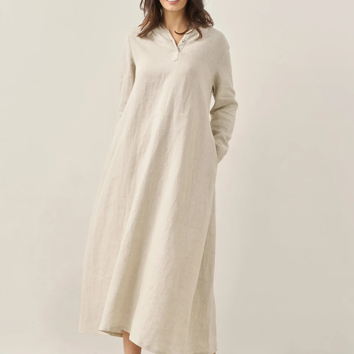 100% Linen Hooded Pullover Maxi Dress REBECCA | LINTICO
