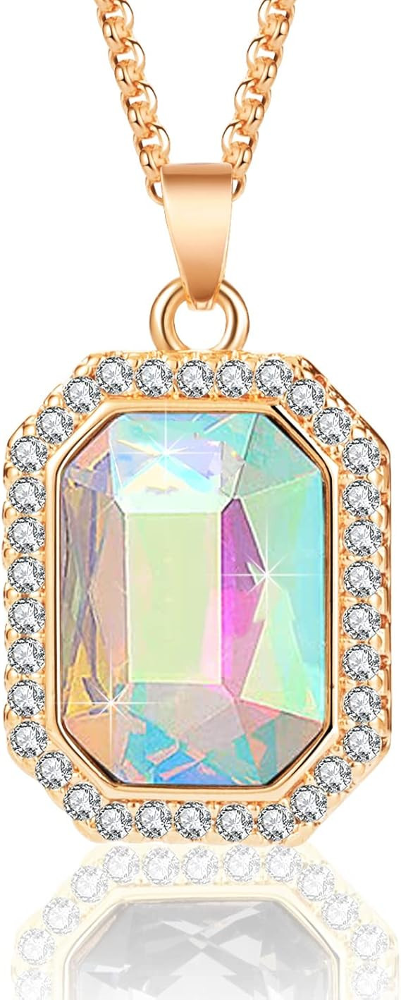 EVEVIC Austrian Crystal Halo Octagon Pendant Necklaces for Women Fashion 14K Gold Plated Dainty N... | Amazon (US)