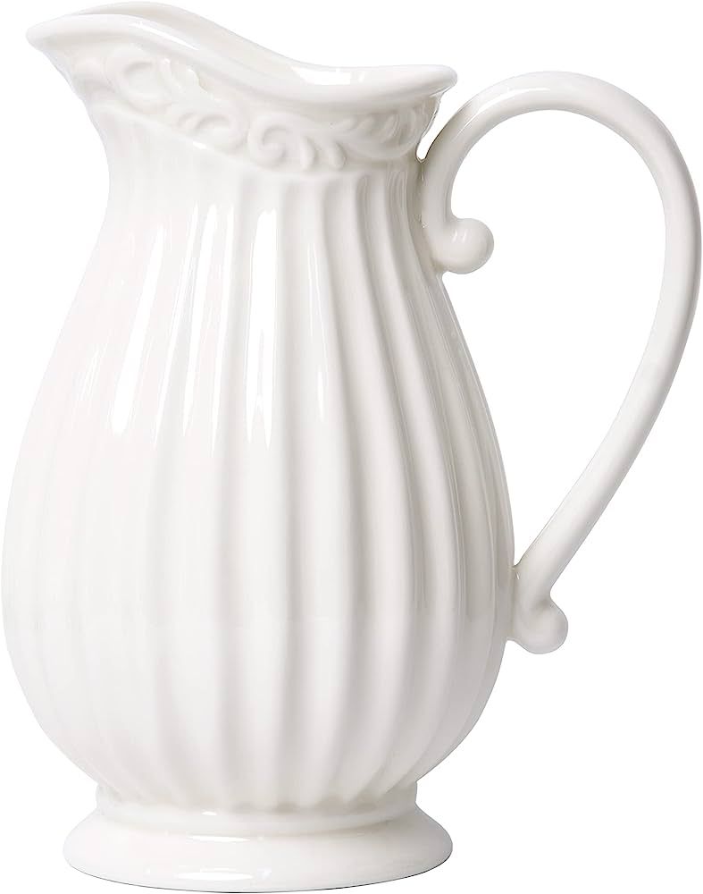 D'vine Dev 10 Inch White Ceramic Pitcher Vase for Home Décor, VS-PIT-10 | Amazon (US)