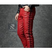 Handmade Red Leather Lace-Up Pants Gothic Biker Style | Etsy (US)