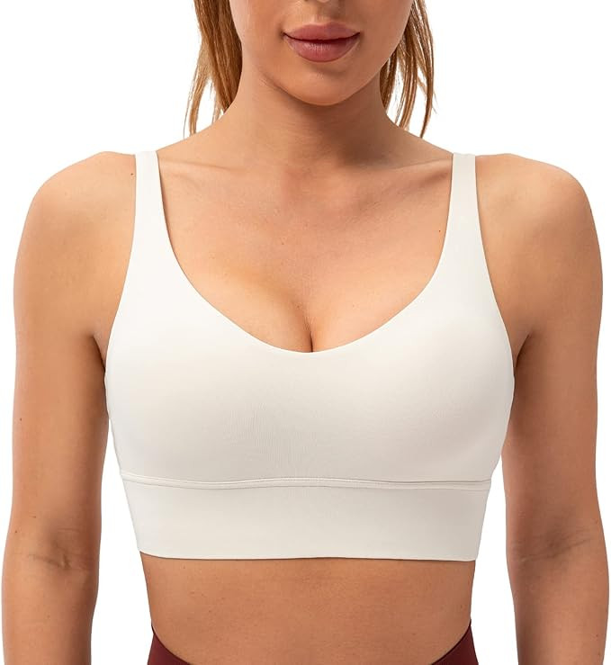 Lavento Women's V Neck Sports Bra Padded Workout Yoga Bras Top (Light Ivory, 8) at Amazon Women... | Amazon (US)