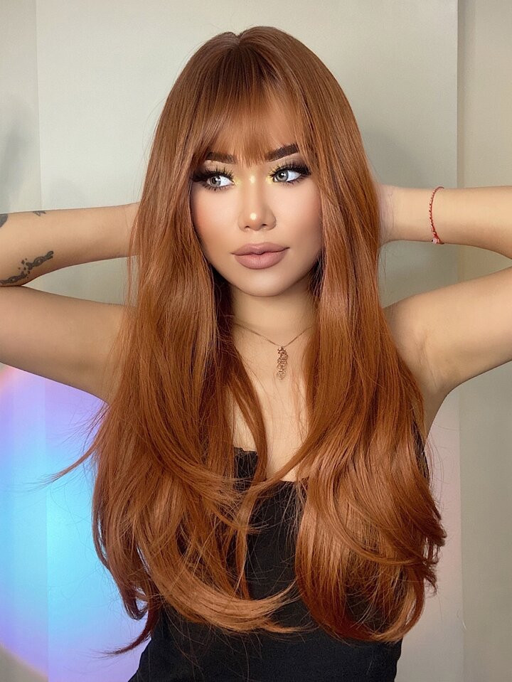 HAIRCUBE 26 Inch Red Brown Copper Ginger Long Curly Wigs for Women, Gorgeous Fluffy Wigs Hair wit... | SHEIN