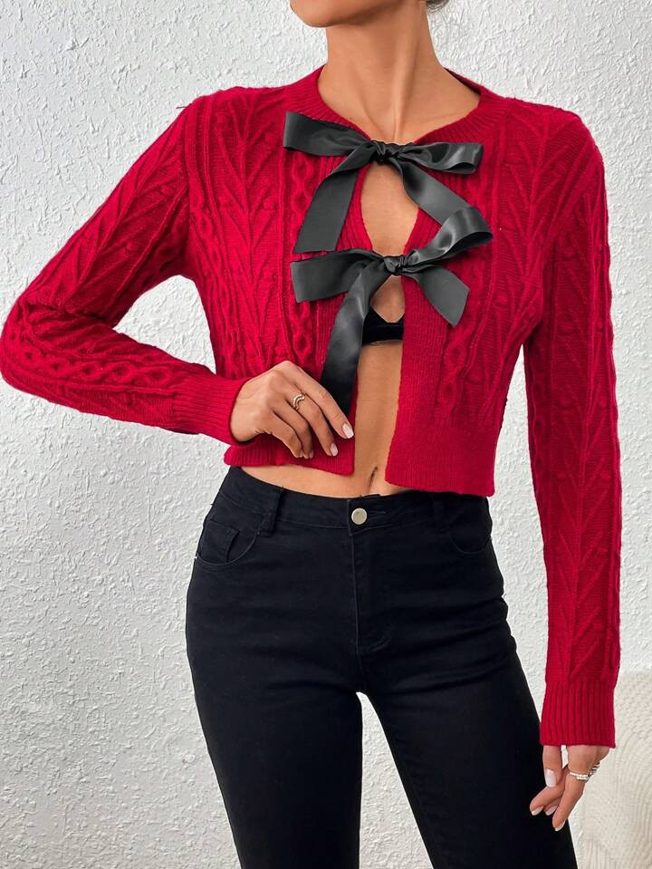 SHEIN Privé Tie Front Crop Cardigan With Open Front | SHEIN