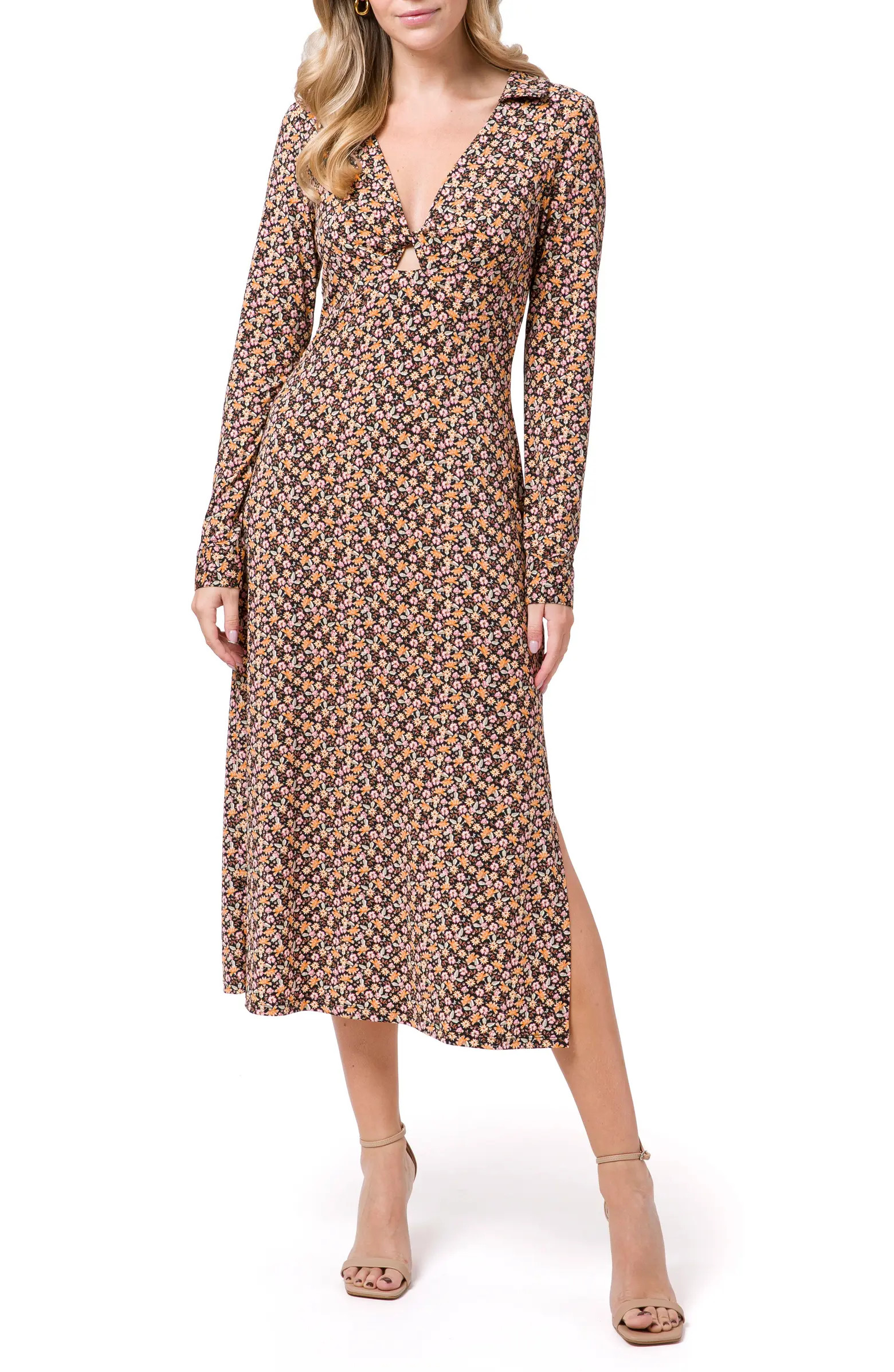 WAYF Remember Me Twist Detail Long Sleeve Cutout Midi Dress | Nordstrom | Nordstrom