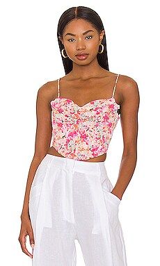 MORE TO COME Melinda Drape Bustier Top in Pink Floral from Revolve.com | Revolve Clothing (Global)