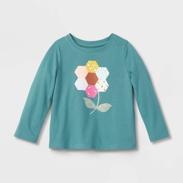 Toddler Girls' Floral Long Sleeve Graphic T-Shirt - Cat & Jack™ Dark Blue | Target