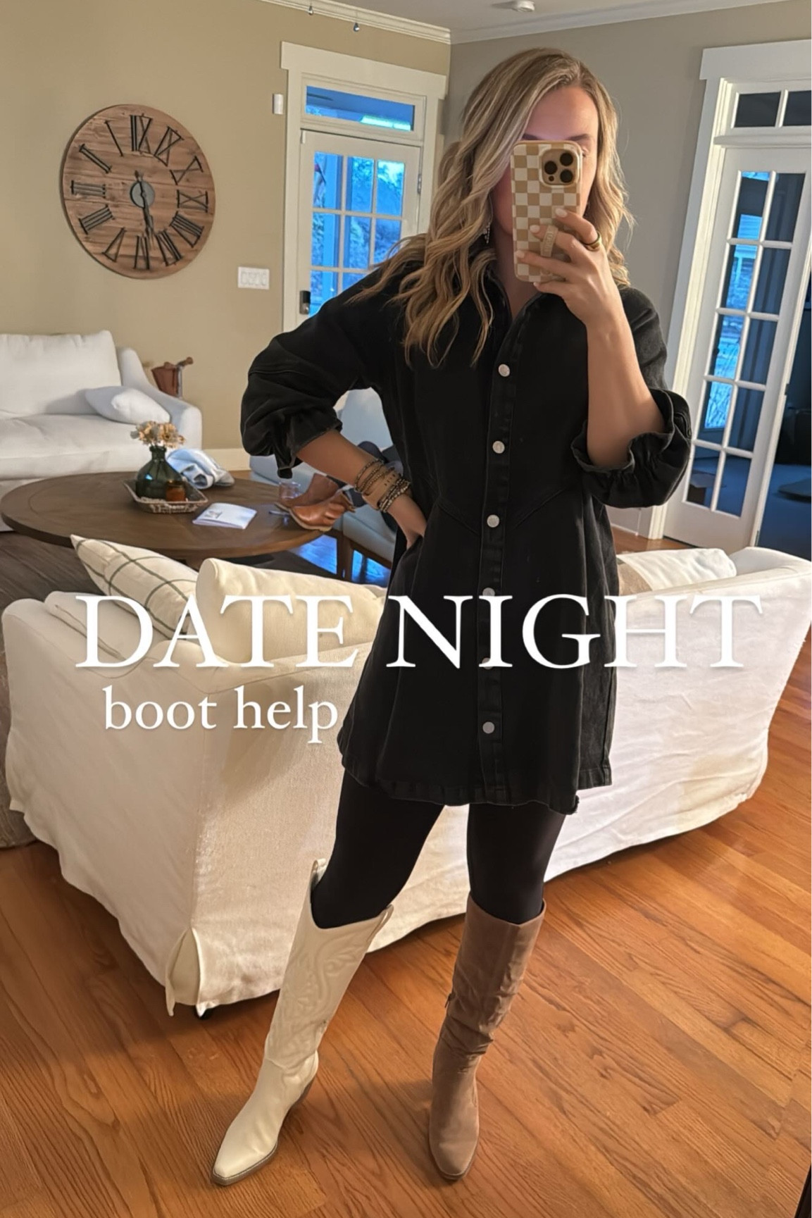 Did a little poll on my stories. White boots won but had to share both! Also this whole outfit is adorbs! 🤍

#datenight #boots #whiteboots #denimdress #outfit 

#LTKStyleTip #LTKFindsUnder50 #LTKSaleAlert