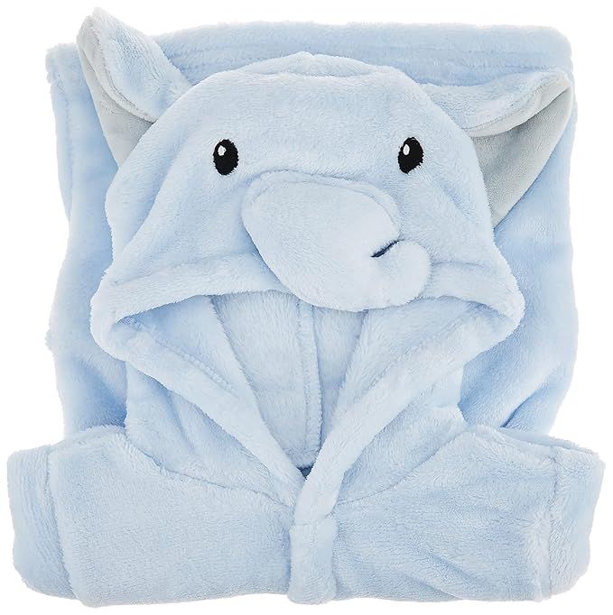 Hudson Baby Unisex Baby Plush Animal Face Bathrobe, Blue Elephant, 0-9 Months | Amazon (US)