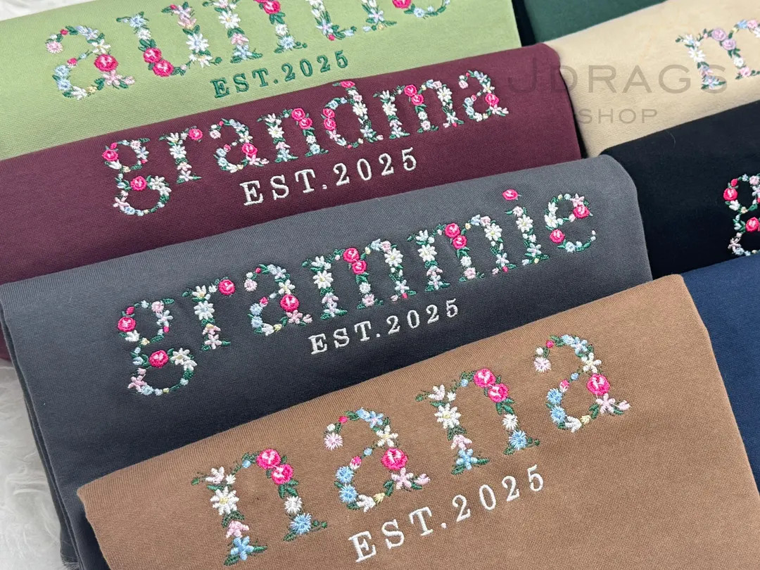Custom Embroidered Floral Letters Nana Sweatshirt With Kids Name on Sleeve, Personalized Grandma ... | Etsy (US)