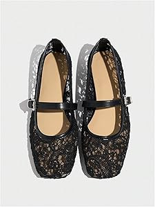 MakeMeChic Women's Lace Mesh Ballet Flats Shoes Square Closed Toe Shoes Breathable Summer Flats | Amazon (US)