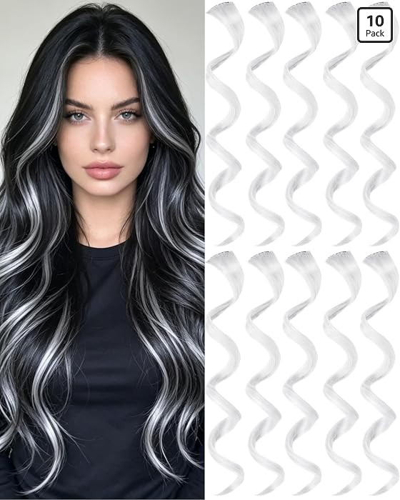 10 PCS White Hair Extensions Clip in, Curly Wavy Hair Accessories for Women | Amazon (US)