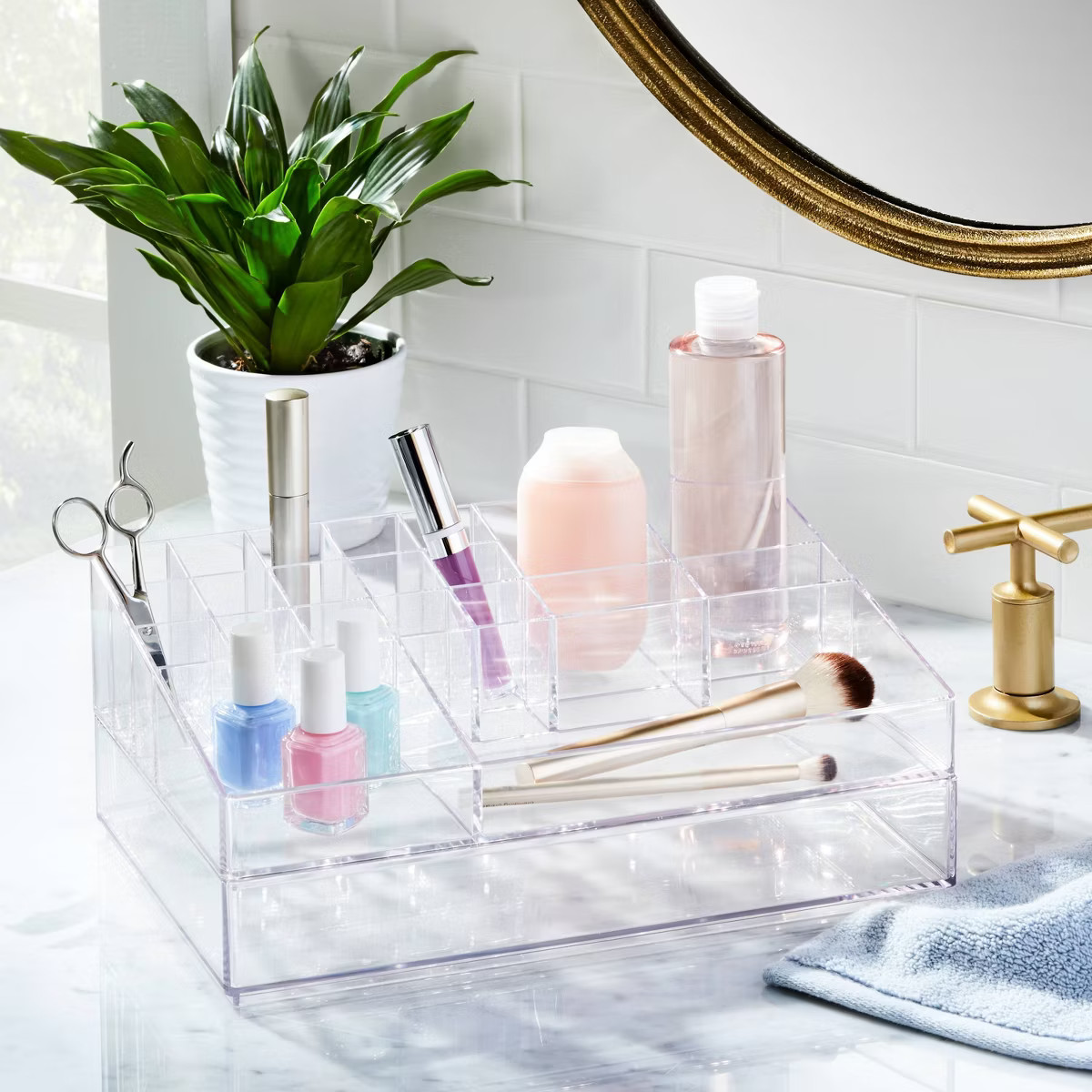 Extra Large Bathroom Plastic Tiered Cosmetic Organizer Clear - Brightroom™: Makeup & Skincare S... | Target