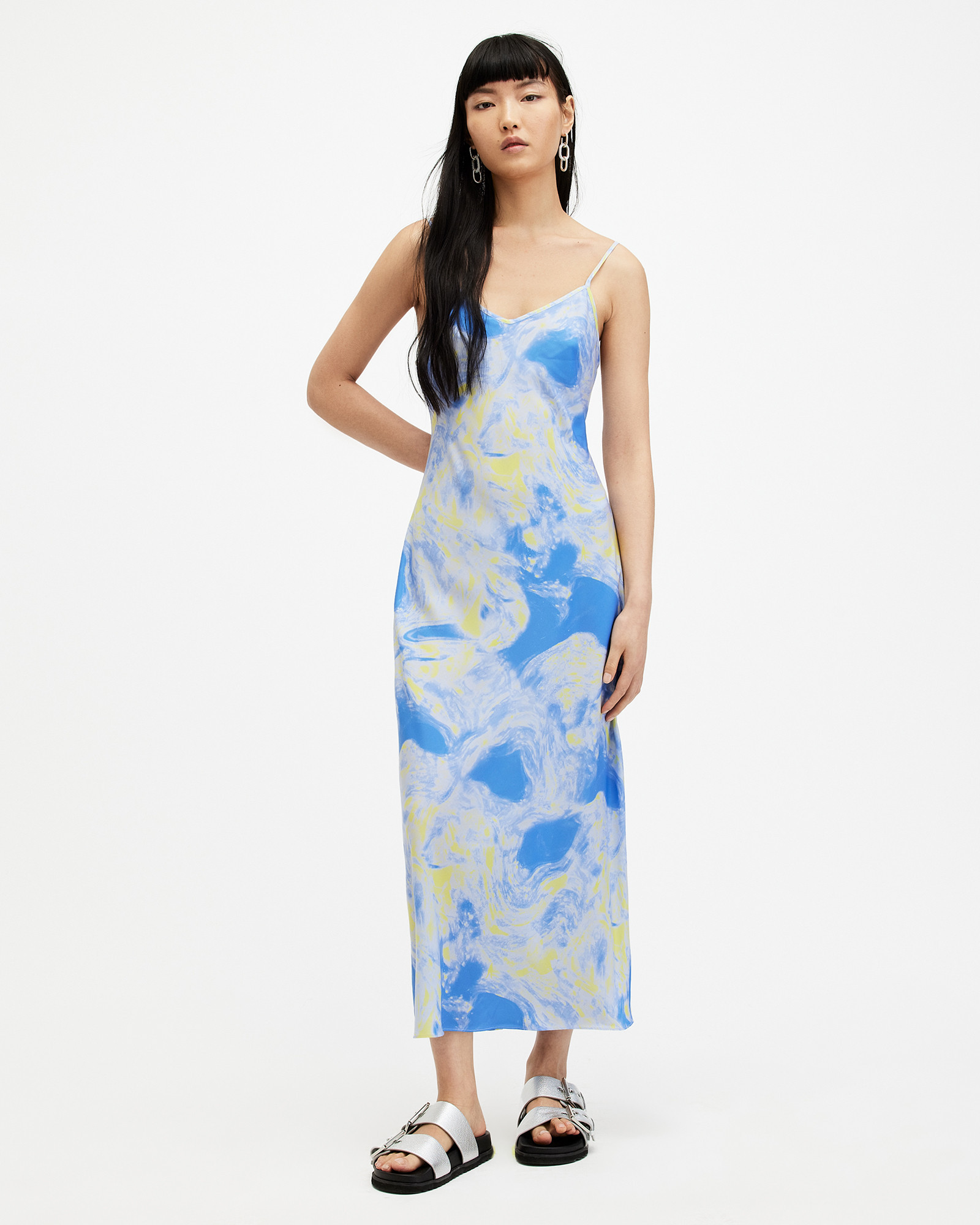 Bryony Spiral Print Midi Slip Dress VIOLET BLUE | ALLSAINTS | AllSaints UK