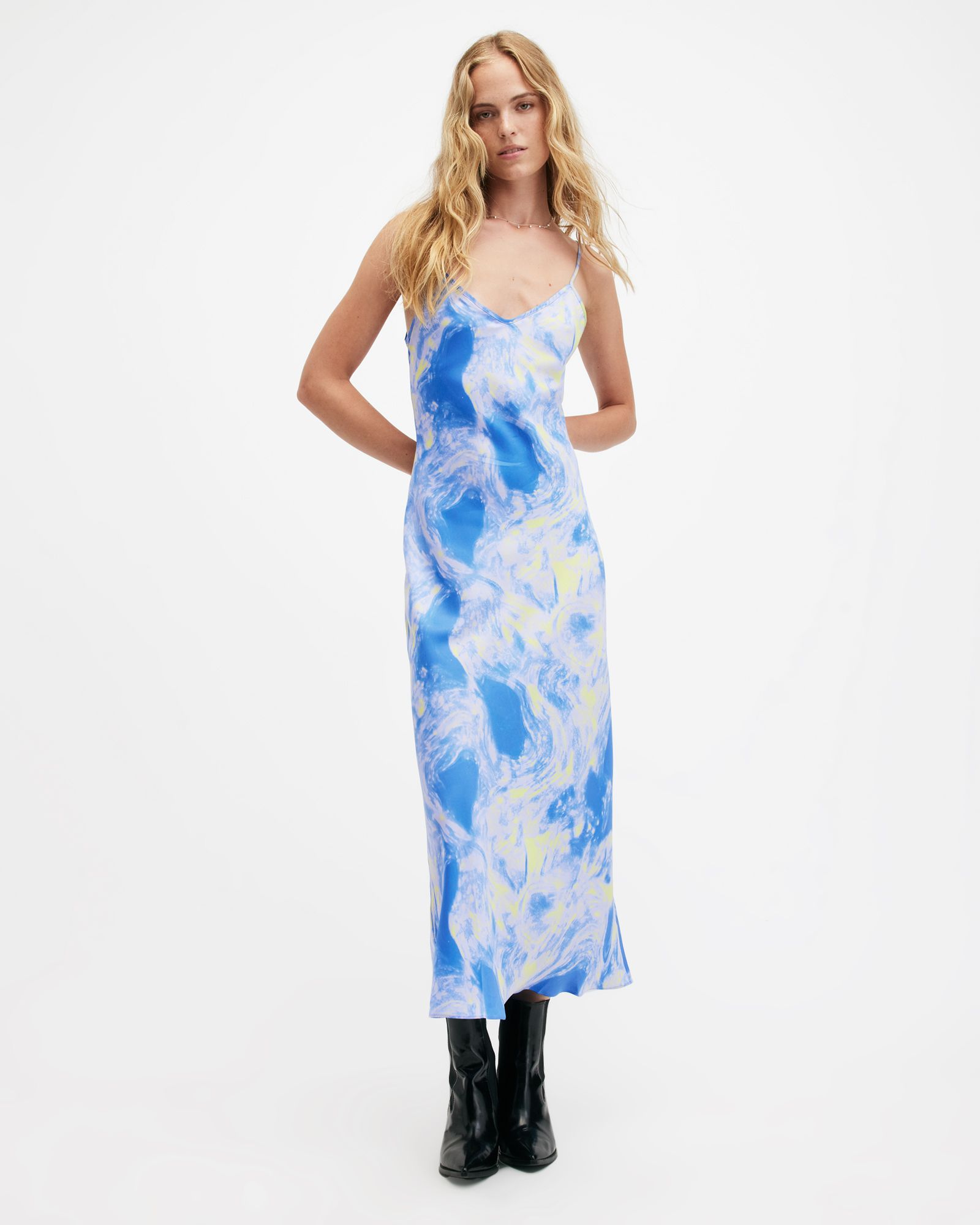 Bryony Spiral Print Midi Slip Dress VIOLET BLUE | ALLSAINTS | AllSaints UK
