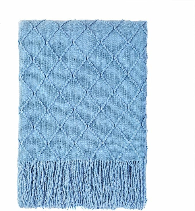BOURINA Blue Throw Blanket 50x60 Inches Throw Textured Solid Soft Sofa Couch Decorative Knit Blan... | Amazon (US)