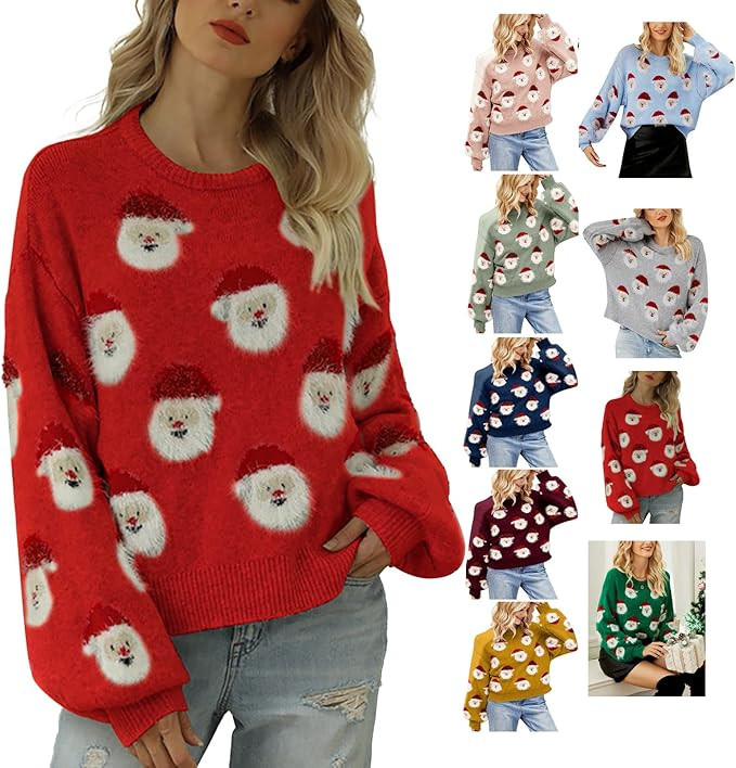 iLH Christmas Sweater for Women Cute Merry Xmas Santa Claus Holiday Cozy Knit Pullover Crewneck S... | Amazon (US)