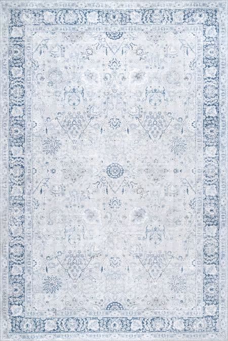Light Blue Bayberry Vintage Washable 8' x 10' Area Rug | Rugs USA