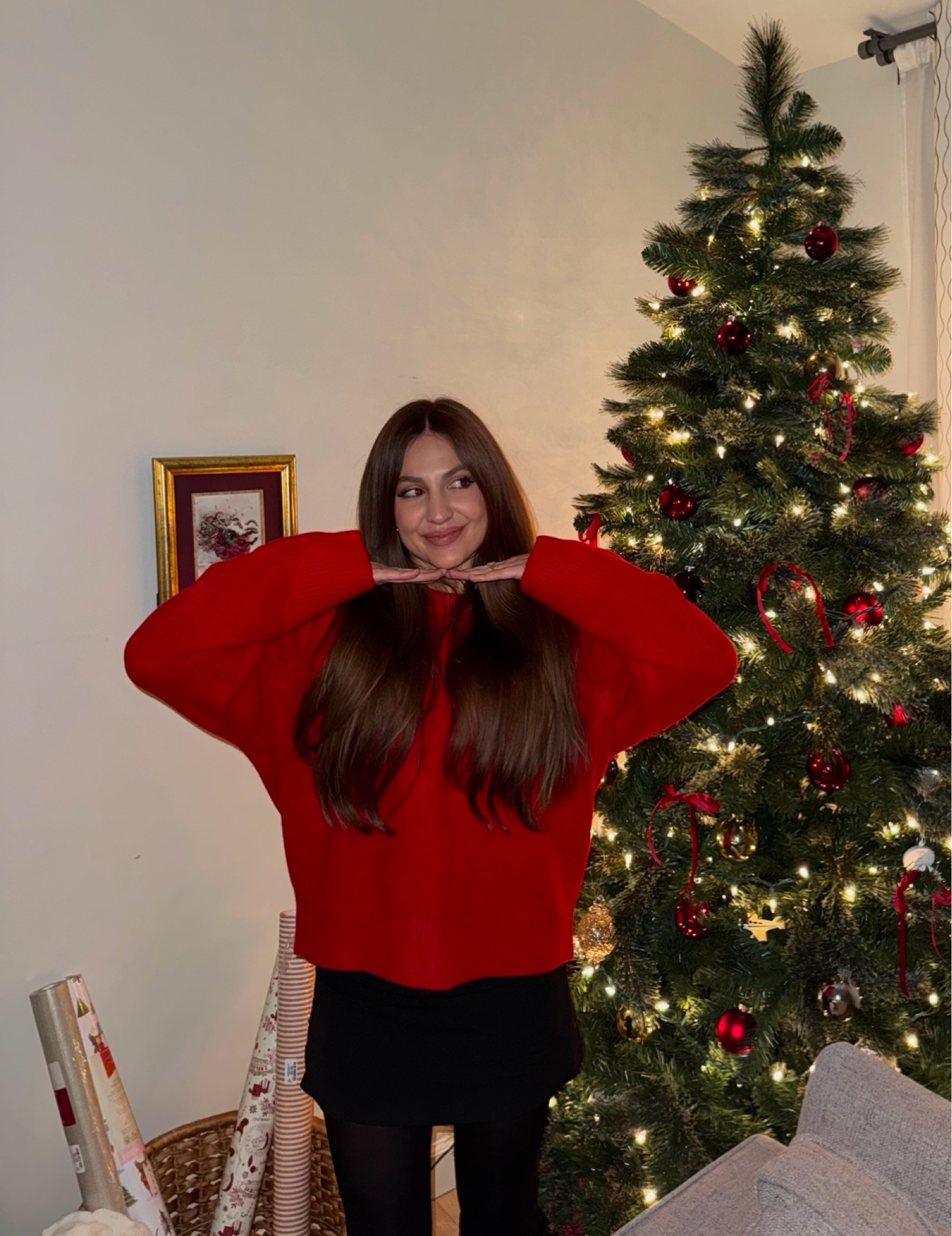 Christmas outfit inspo❣️ Skirt is old from Zara & Tights are H&M (linked similar) 

#LTKHoliday #LTKStyleTip #LTKSeasonal
