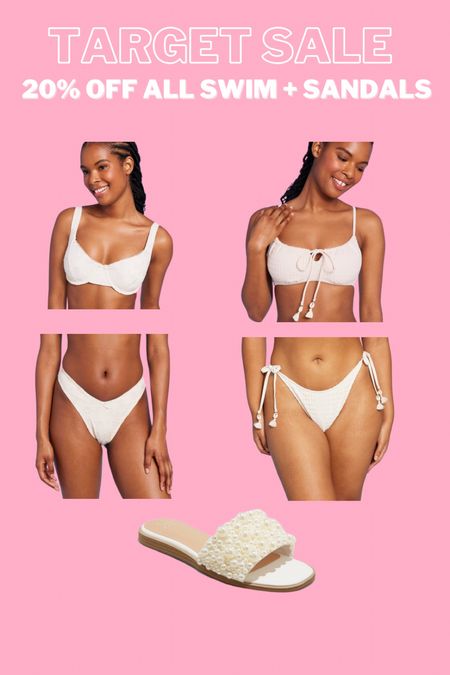 Target swim & sandals sale!  The cutest bikinis for brides & sandals for brides! 
Bachelorette outfits 
Honeymoon outfit 
Swimsuit for bride 
Sandals for bride 
Pearl sandals 
White swimsuit 

#LTKfindsunder50 #LTKshoecrush #LTKsalealert