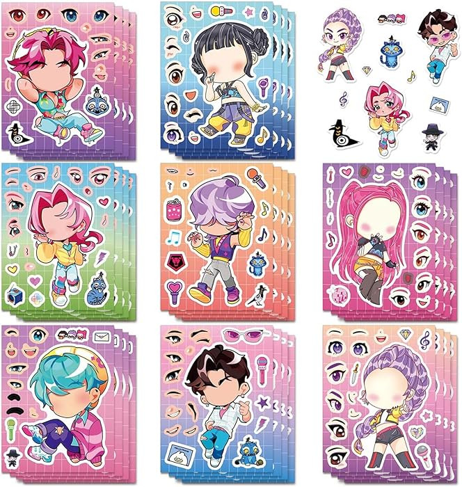 24 Sheets 5.8”x4.4” DIY Make a Face Demon Movie Hunters Stickers for Teens, Make Your Own Mix... | Amazon (US)