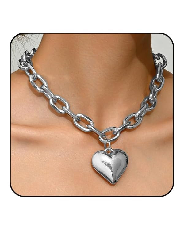 Chunky Heart Necklace for Women Gold Statement Heart Necklace Big Puffy Heart Pendant Choker Neck... | Amazon (CA)