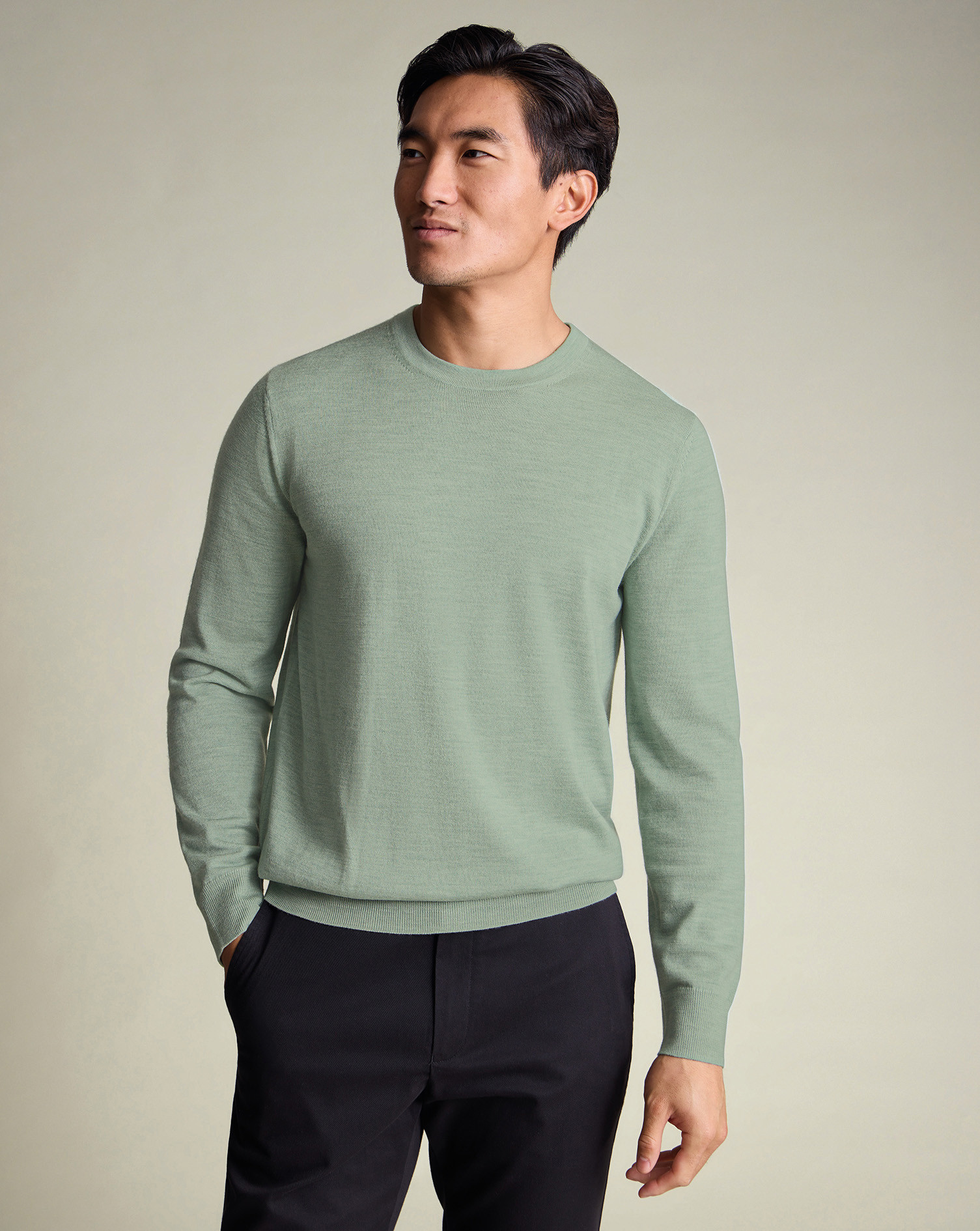 Men's Charles Tyrwhitt Pure Merino Crew Neck Sweater - Pale Teal Green Size Medium Wool | Charles Tyrwhitt
