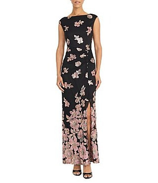 Maggy London Floral Sequin Print Mesh Sleeveless Dress - 4 | Dillard's